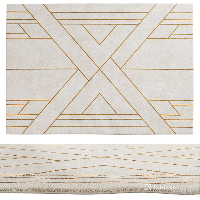 Modern Square Carpet With Beige Background And Gold Geometric Lines Design 3d model