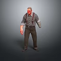 3D Male Creature Character With Red Face Gray Shirt Striped Pants And Suspenders