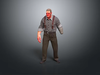 3D Male Creature Character With Red Face Gray Shirt Striped Pants And Suspenders 3d model