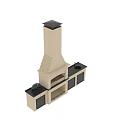 Outdoor Brick Kitchen With Black Countertop Chimney Faucet And Lid Covered Grill