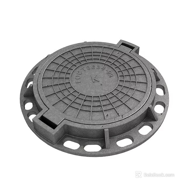 Sturdy Cast Iron Manhole Cover for Road Sewer Drainage System with Grid Design 3d model 