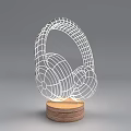 Creative Headphone Shaped Table Lamp With 3D Line Design And Wooden Base 3d model