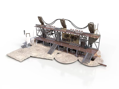 Industrial Mechanical Structure With Platform Staircases Pipes And Metal Frames 3d model