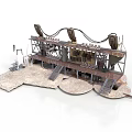 Industrial Mechanical Structure With Platform Staircases Pipes And Metal Frames