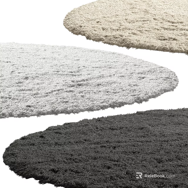 Soft Plush Round Rugs in White Beige Dark Gray for Modern Living Room Decor 3d model 