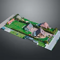 Architectural Model of Residential Houses With Green Lawn Solar Panels Surrounding Trees And Road