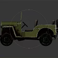 Vintage Olive Green Military Jeep Style Vehicle With Open Top Two Seats And Rugged Tires