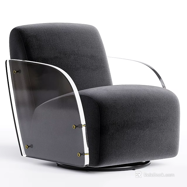 Stylish Dark Gray Single Sofa With Transparent Armrest And Metal Rivets 3d model 