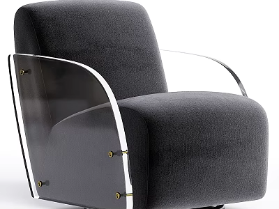 Stylish Dark Gray Single Sofa With Transparent Armrest And Metal Rivets 3d model