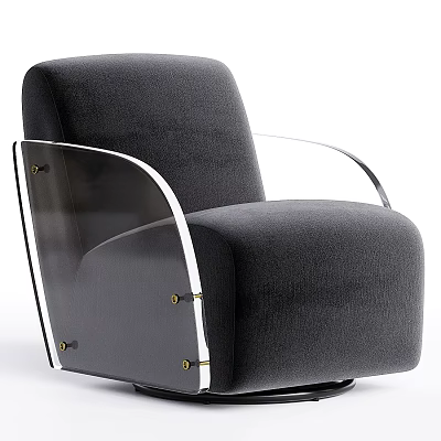 Stylish Dark Gray Single Sofa With Transparent Armrest And Metal Rivets 3d model