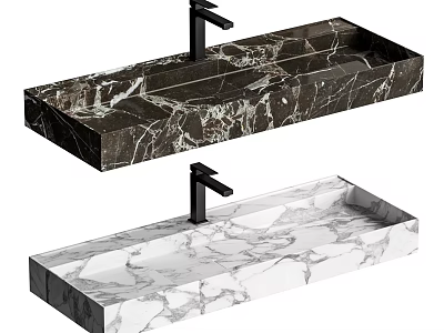 Modern Rectangular Black And White Marble Washbasin With Sleek Faucet Design 3d model