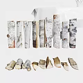 Natural Wood Logs And Pieces With Bark Texture For Decorative Use 3d model