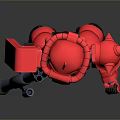Detailed Red Robot Character with Mechanical Armor and Weapon Design Features