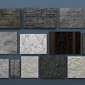 Various Wall Textures and Materials Including Stone Brick and Concrete Samples 3d model