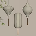 Hanging Chinese Lanterns in Yellow and White with Tassels and Bamboo Decor