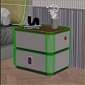 Modern Nightstand with Wooden Top Books Small Plant Decorative Ornament Two Drawers Including Combination Lock