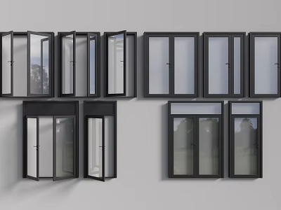 Modern Black Frame Casement Windows With Glass Panels In Open Closed Interior Design Styles 3d model