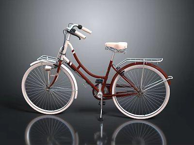Vintage Brown And White Bicycle With Front Basket And Rear Rack 3d model