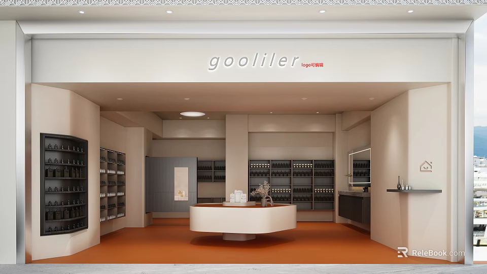 Gooliler Eyewear Store Interior With Round Counter And Display Shelves 3d model 