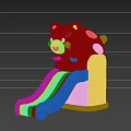 Kids Play Area with Cartoon Bear Shaped Slide Colorful Stripes and Paw Prints