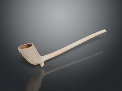 Bone Smoking Pipe With Long Stem And Carved Bowl On Black Background 3d model