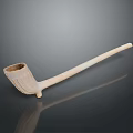 Bone Smoking Pipe With Long Stem And Carved Bowl On Black Background