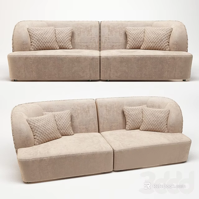 Modern Beige Sectional Sofa With Plush Textured Pillows And Curved Design 3d model