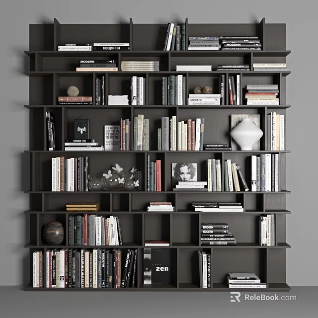 Modern Bookshelf Interior Design With Open Shelves Organized Books And Decorative Items 3d model 