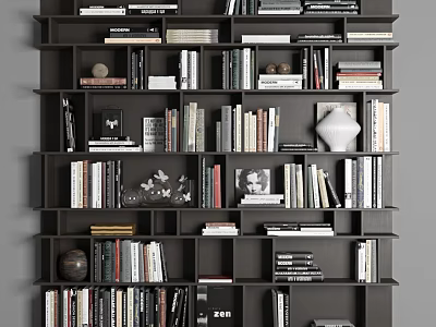 Modern Bookshelf Interior Design With Open Shelves Organized Books And Decorative Items 3d model