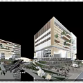Modern Office Building With Glass Facade Green Plants And Urban Pedestrian Plaza Area