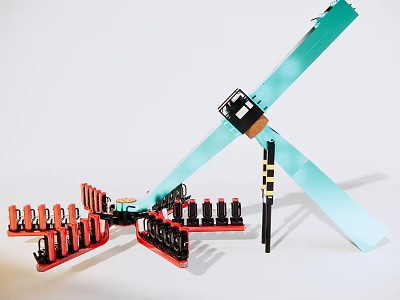 Colorful Playground Equipment With Cross Shaped Blue Beams And Red Black Seats 3d model