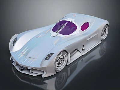 Silver Sports Car with Purple Tinted Windows and Streamlined Futuristic Design 3d model