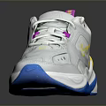 Gray Sports Shoes Featuring Pink Accents Yellow Logo And Blue Sole Design