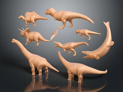 Different Dinosaur Toy Models Featuring T-Rex Triceratops Brachiosaurus And Stegosaurus 3d model
