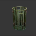 Cylindrical Public Waste Bin Featuring Perforated Metal Grid Structure For Urban Facilities