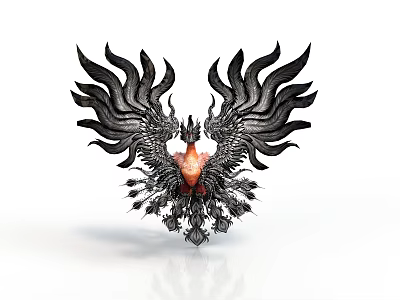 Phoenix Mythical Bird With Black Flame Like Wings And Red Body Features 3d model
