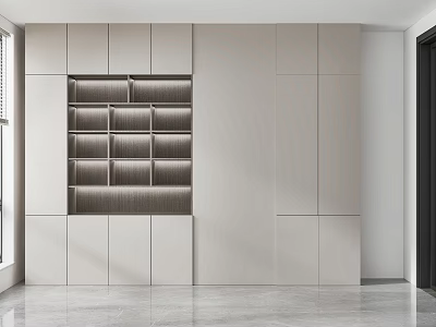 Modern Built in Bookcase With Sleek Design And Multiple Wooden Shelves 3d model