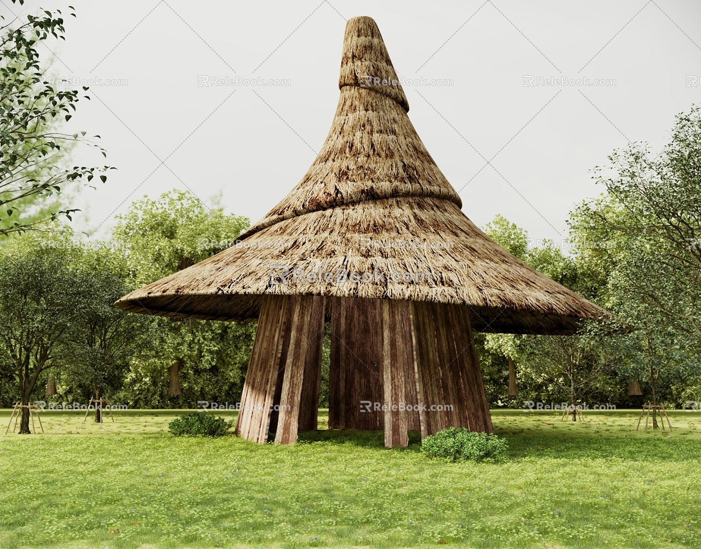 Outdoor thatched cottage thatched pavilion gazebo sunshade camping cottage wooden house grass shed 3d model