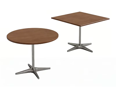 Modern Round And Square Wooden Tables With Metal Base For Interior Spaces 3d model