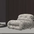 Curved Accent Chair with Black White Wavy Pattern and Floor Lamp Side Table
