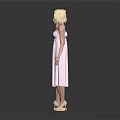 Blonde Women in Pink Dresses Wearing High Heels Front and Back Against Dark Background