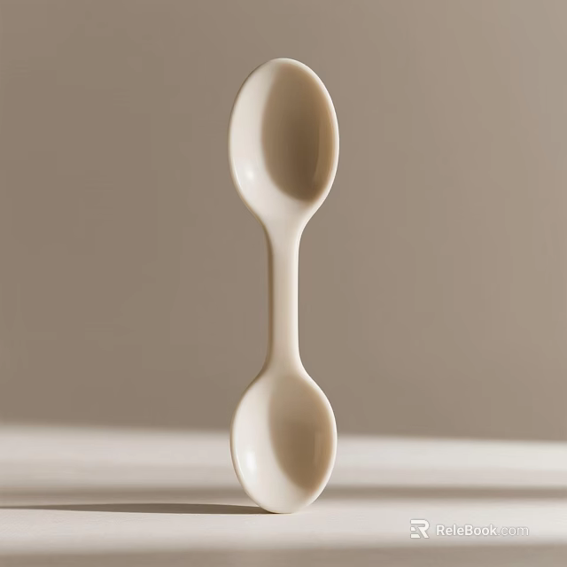 Two White Spoons With Opposite Heads Forming Symmetric Shape Against Light Brown Background 3d model 