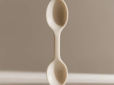 Two White Spoons With Opposite Heads Forming Symmetric Shape Against Light Brown Background 3d model