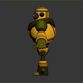 Yellow And Green 3D Mechanical Robot With Red Eyes And Extended Arms Legs