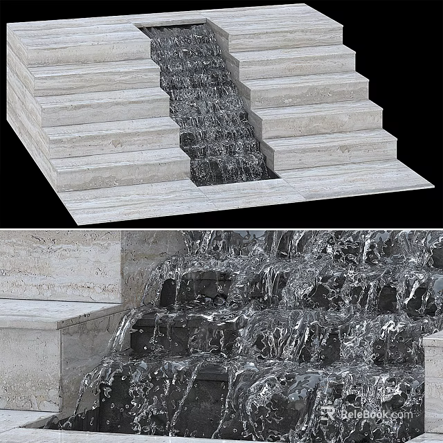 Outdoor Garden Ornament With Stone Steps And Cascading Water Feature 3d model 