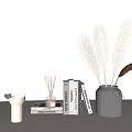 Decorative Ornament Combination With Brown Vase Dried Pampas Grass Reed Diffuser And Books
