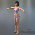 Game Movie Female Character In Purple Bikini Standing With Arms Outstretched On Gray Background