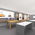 Modern Electronics Store Interior With Display Tables Shelves And Smartphones Laptops