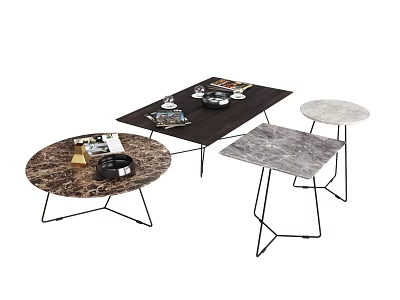 Modern Coffee Tables With Marble Tops Rectangular Round Square Shapes And Metal Frames 3d model