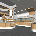 Modern Dessert Shop Interior With Wooden Display Cases And Warm Lighting For Assorted Desserts